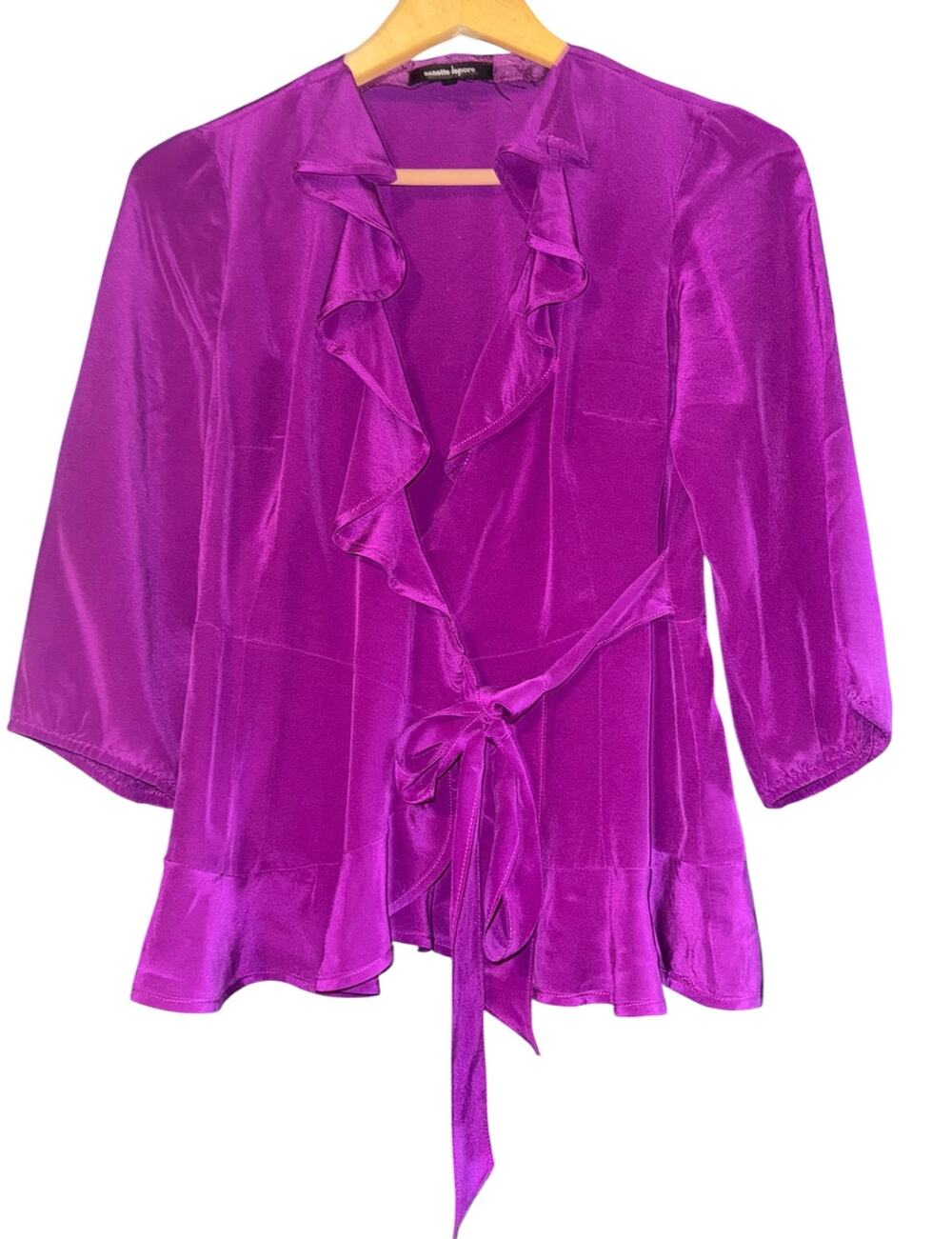 Nanette‎ Lapore Silk Purple Wrap Top Women's 2 Old Money Luxury Party Cocktail